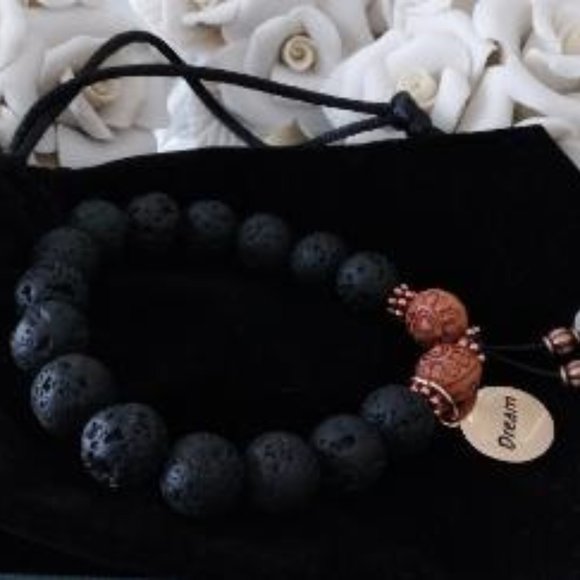 Women's Stretch Bracelet~Lava Beads with Dream Charm~Aromatherapy - Picture 3 of 3
